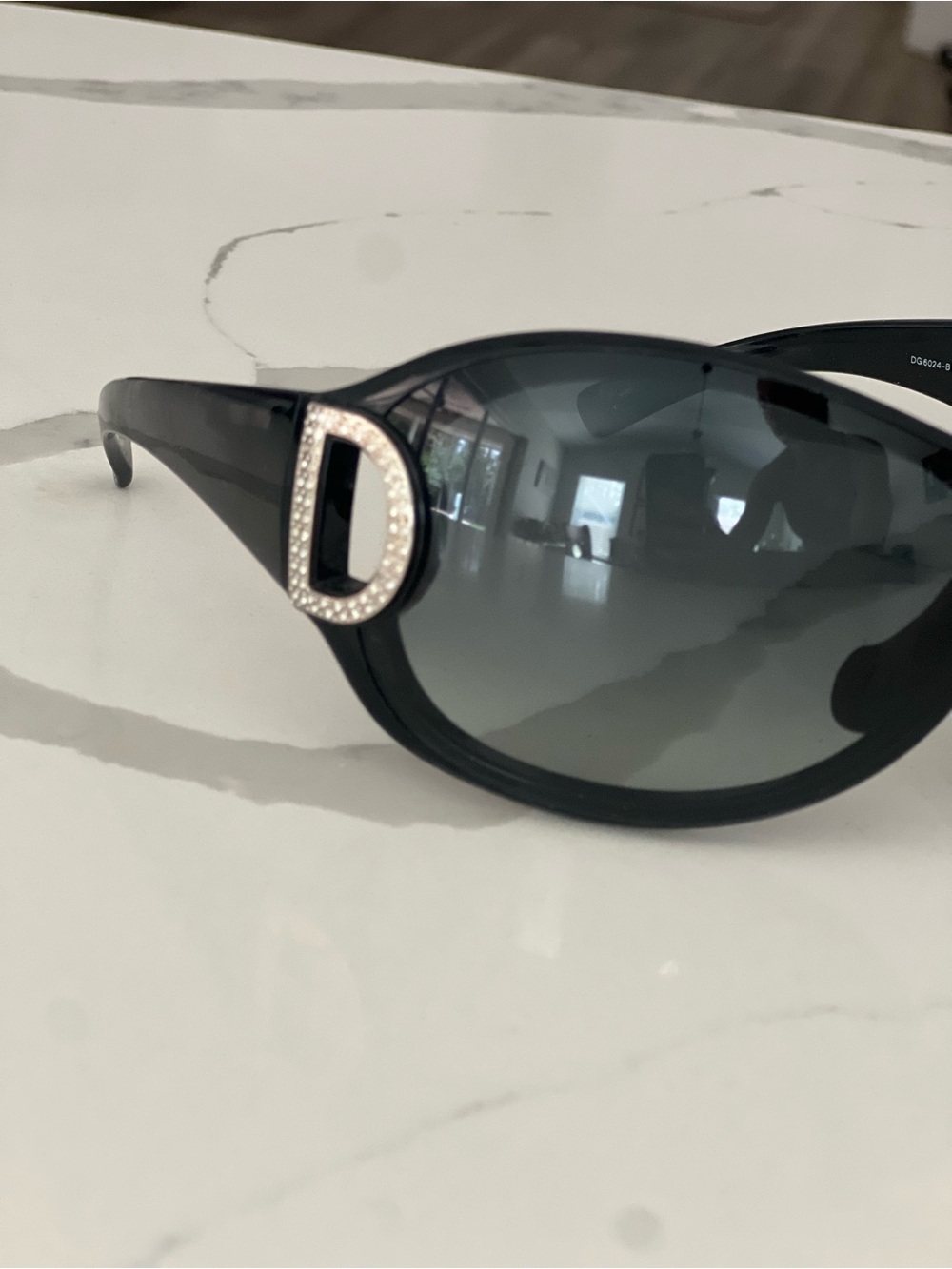 Vintage Dolce & Gabbana DG6024-B Rhinestone Shield Sunglasses Black Y2K - Picture 5 of 10